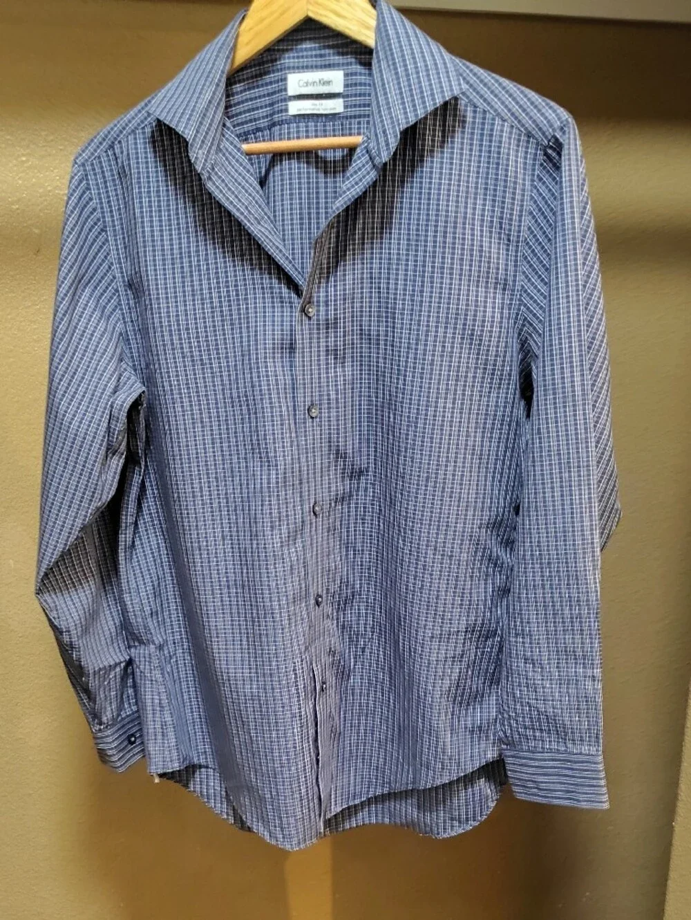 Calvin Klein Men's Navy & Light Blue Check Dress Shirt